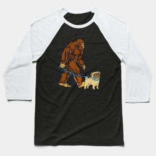 Funny Bigfoot Sasquatch Walking Pug Baseball T-Shirt